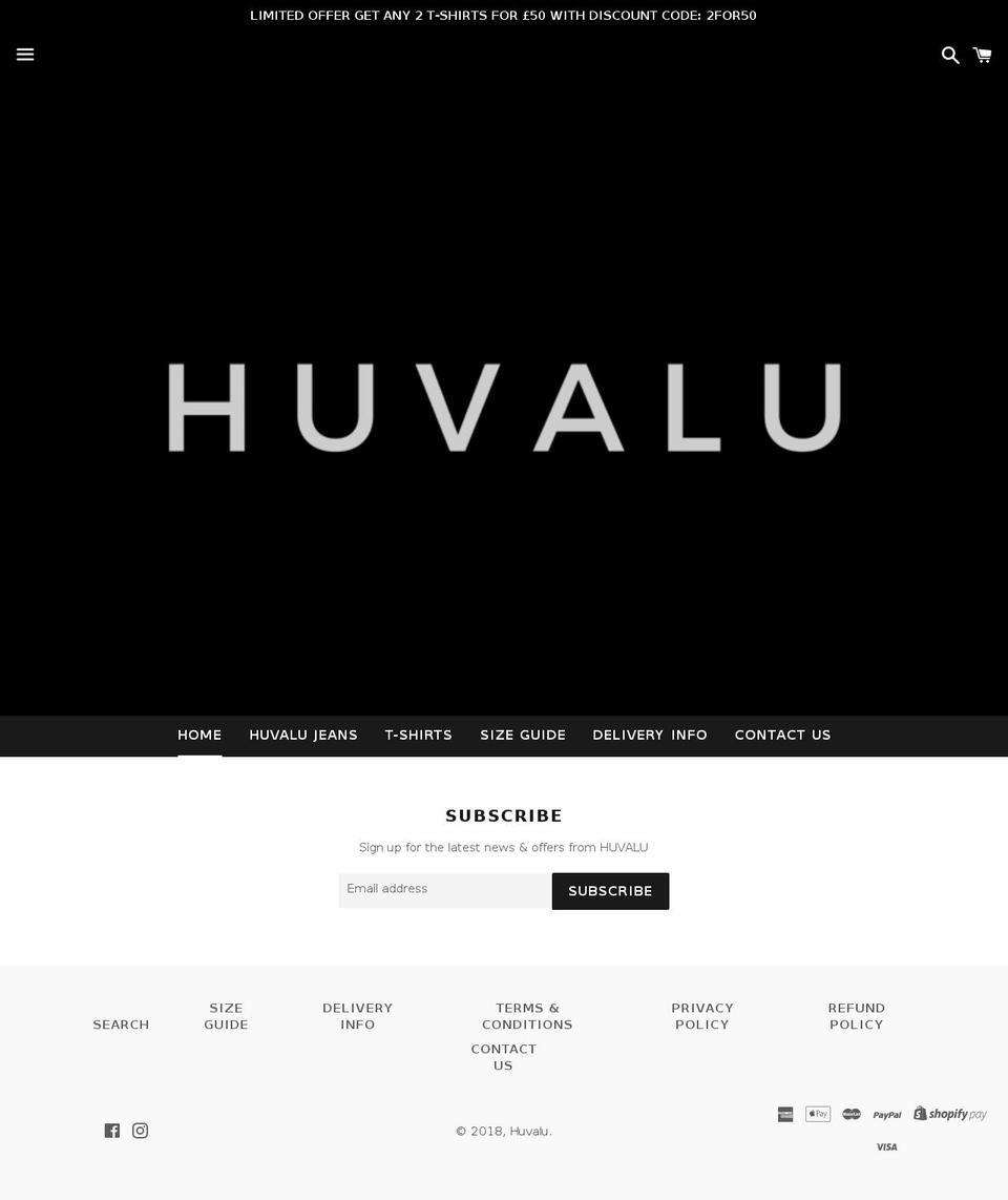 huvalu.com shopify website screenshot