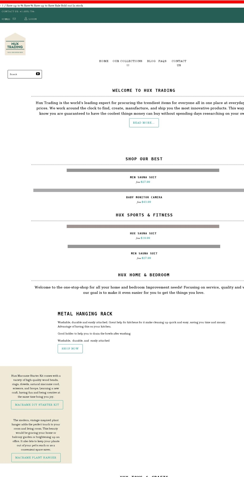 huxtrading.com shopify website screenshot