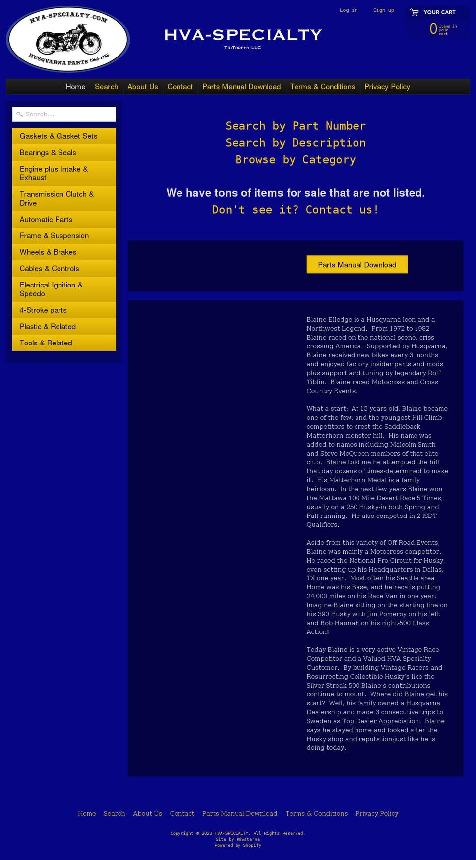 Tritrophy Vintage Shopify theme site example hva-specialty.com