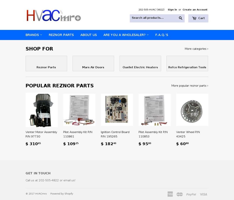 hvacmro.net shopify website screenshot