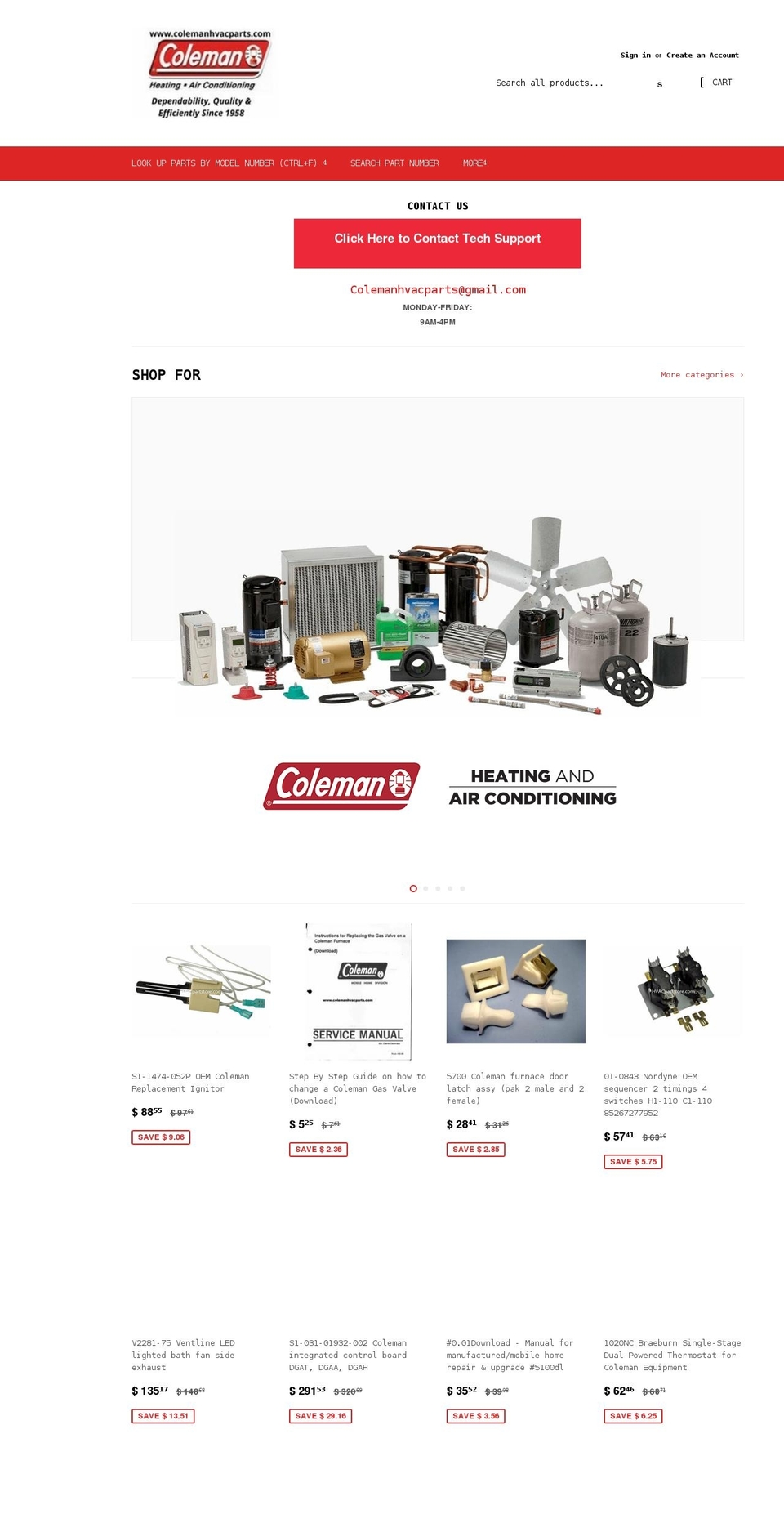 hvacpartstore.myshopify.com — Shopify storefront screenshot