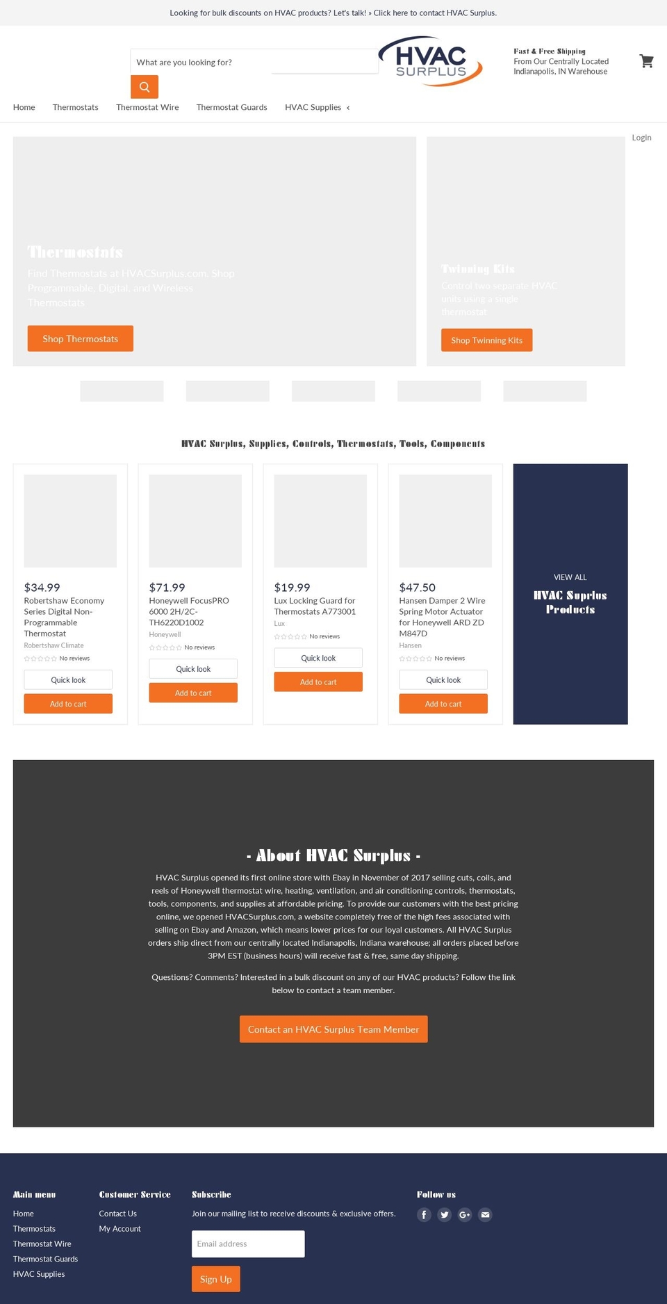 hvacsurplus.com — Shopify storefront screenshot