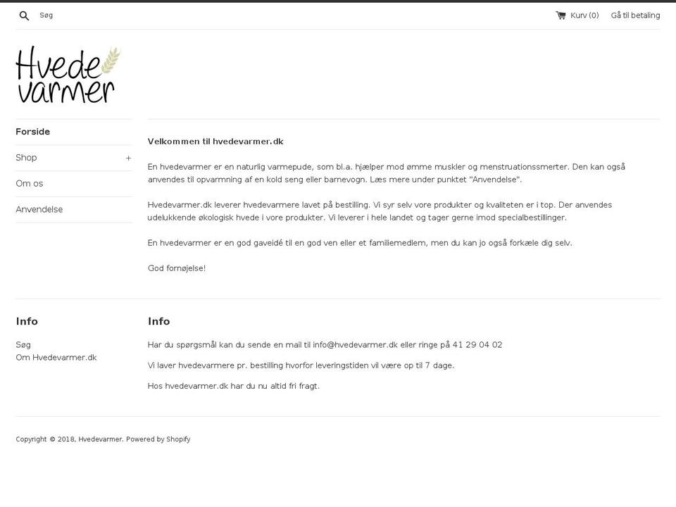 hvedevarmer.dk shopify website screenshot