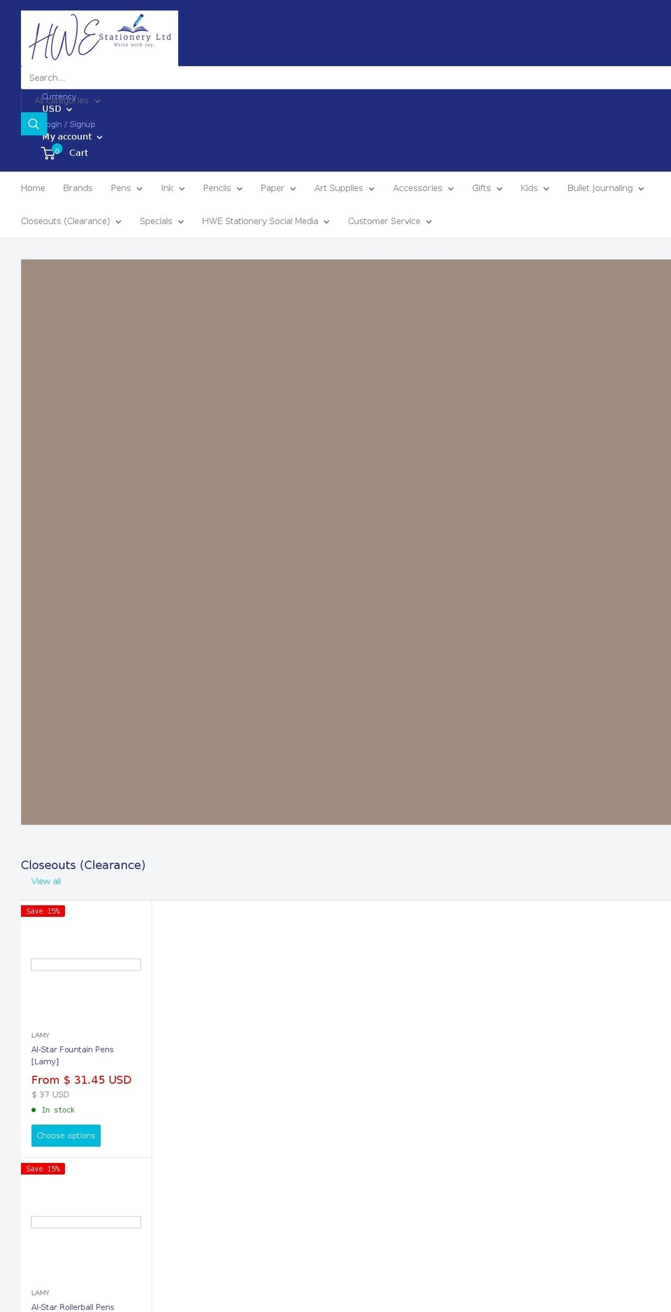 hwestationery.com — Shopify storefront screenshot