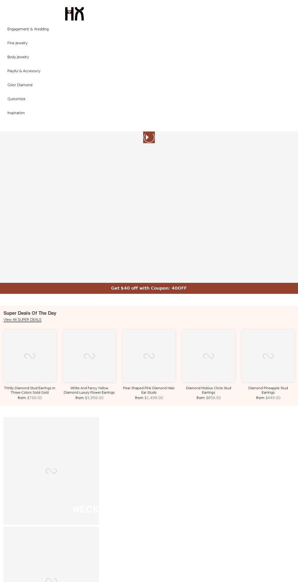 hxjewelry.com shopify website screenshot
