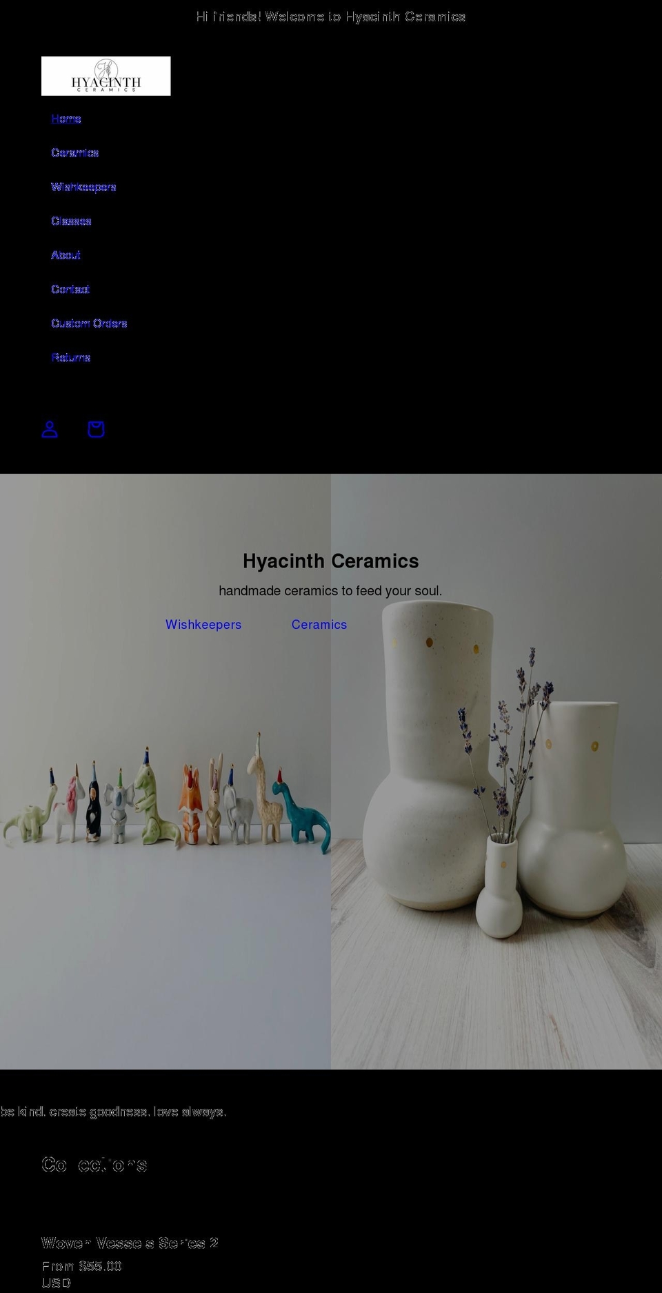 hyacinthceramics.com shopify website screenshot