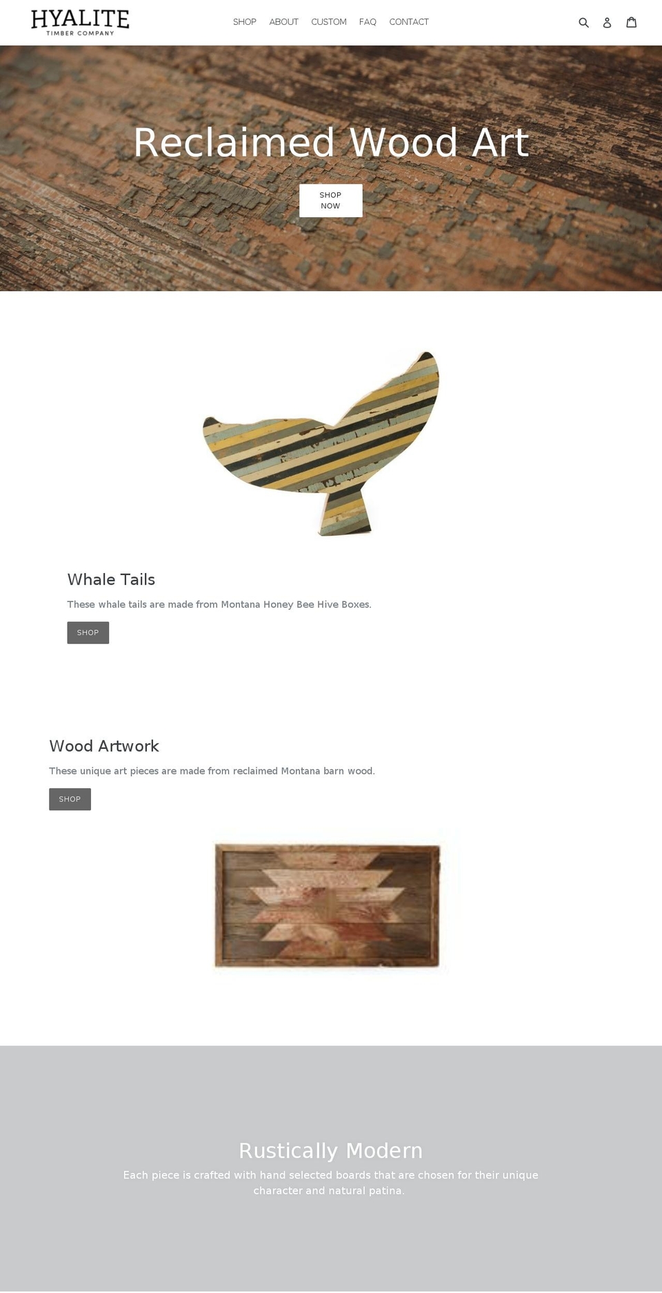 hyalitetimbercompany.com — Shopify storefront screenshot