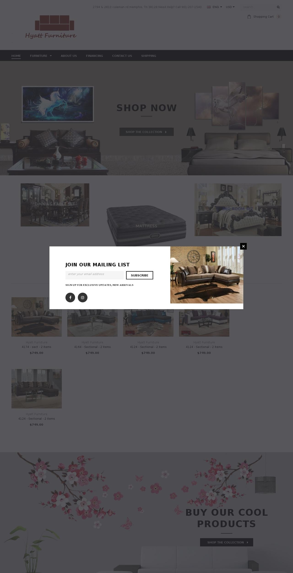 hyattfurniture.com — Shopify storefront screenshot