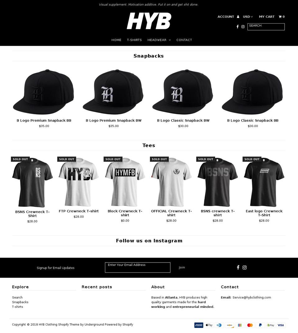hybclothing.com shopify website screenshot
