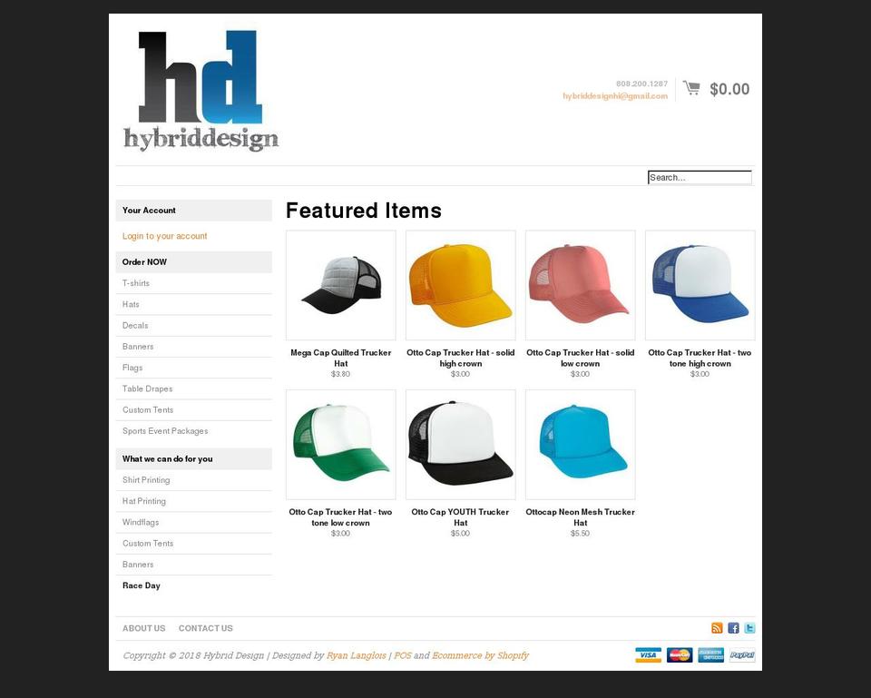 hybriddesignhi.com shopify website screenshot