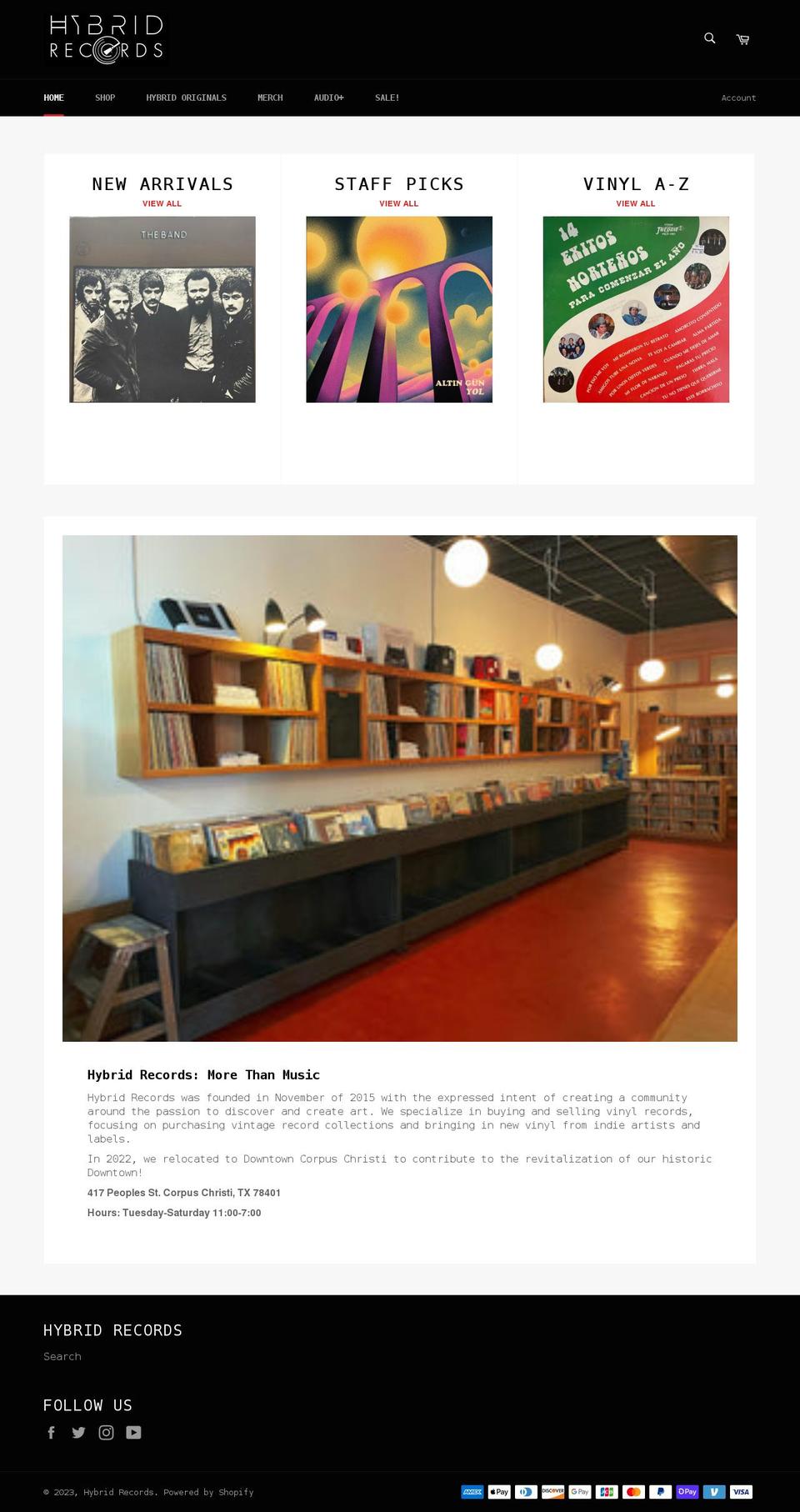 hybridrecordstx.com shopify website screenshot