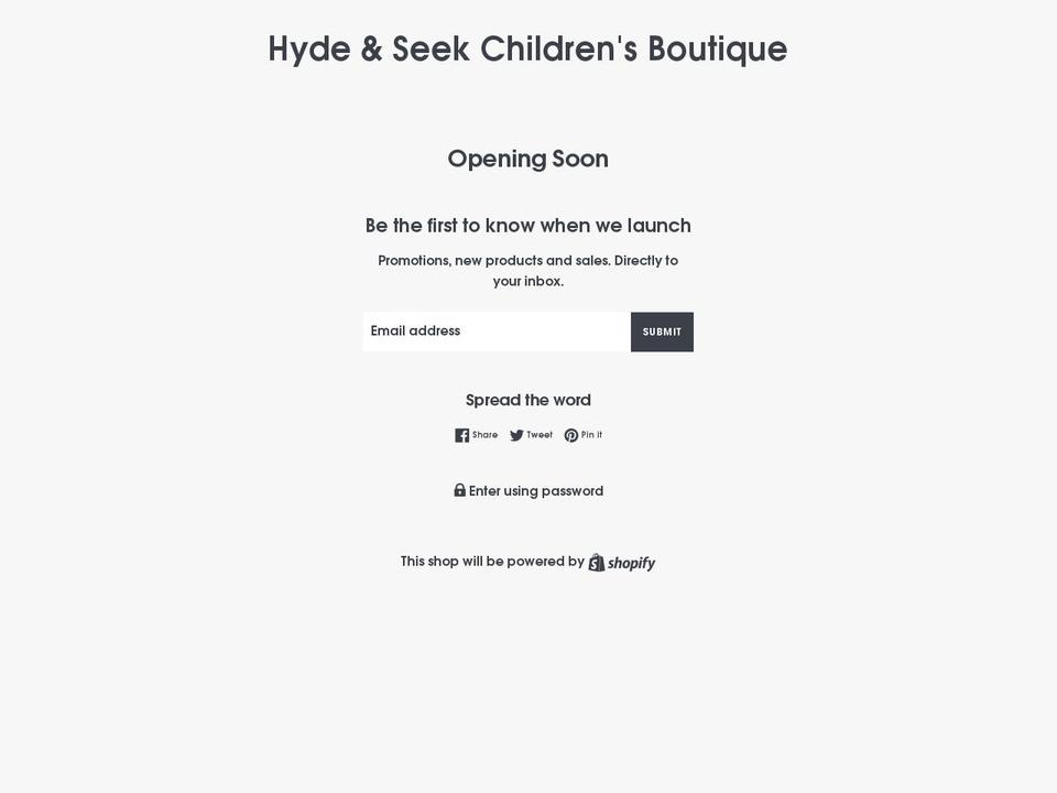 hydeandseekstore.com shopify website screenshot
