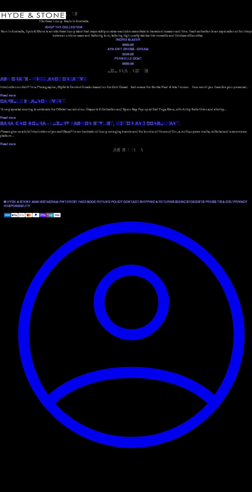 hydeandstone.com.au shopify website screenshot