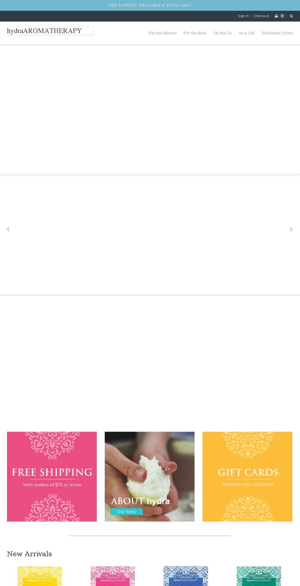 hydraaromatherapy.com shopify website screenshot