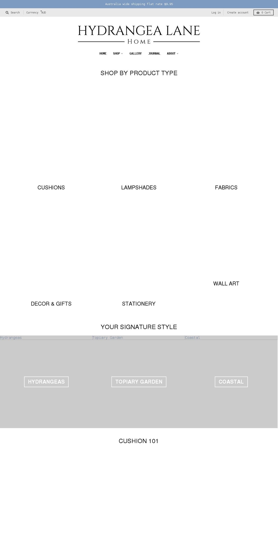 hydrangealanehome.com shopify website screenshot