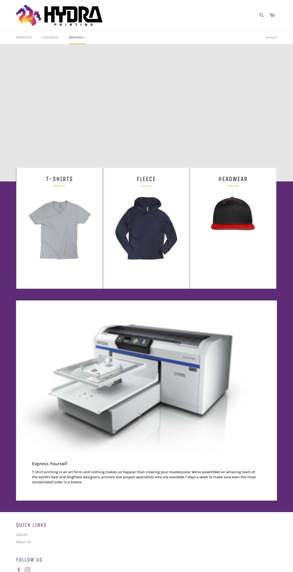 hydraprinting.com — Shopify storefront screenshot