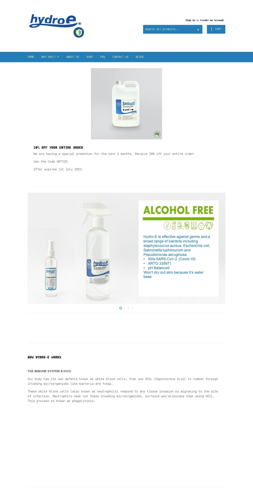 hydro-e.com.au shopify website screenshot