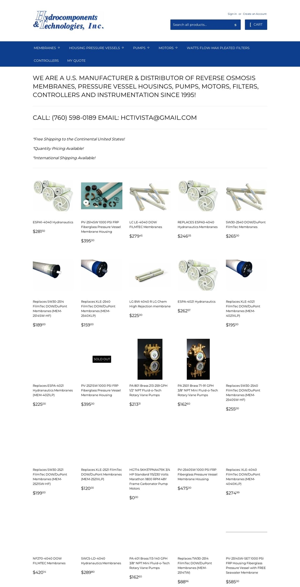 hydrocomponents.us shopify website screenshot