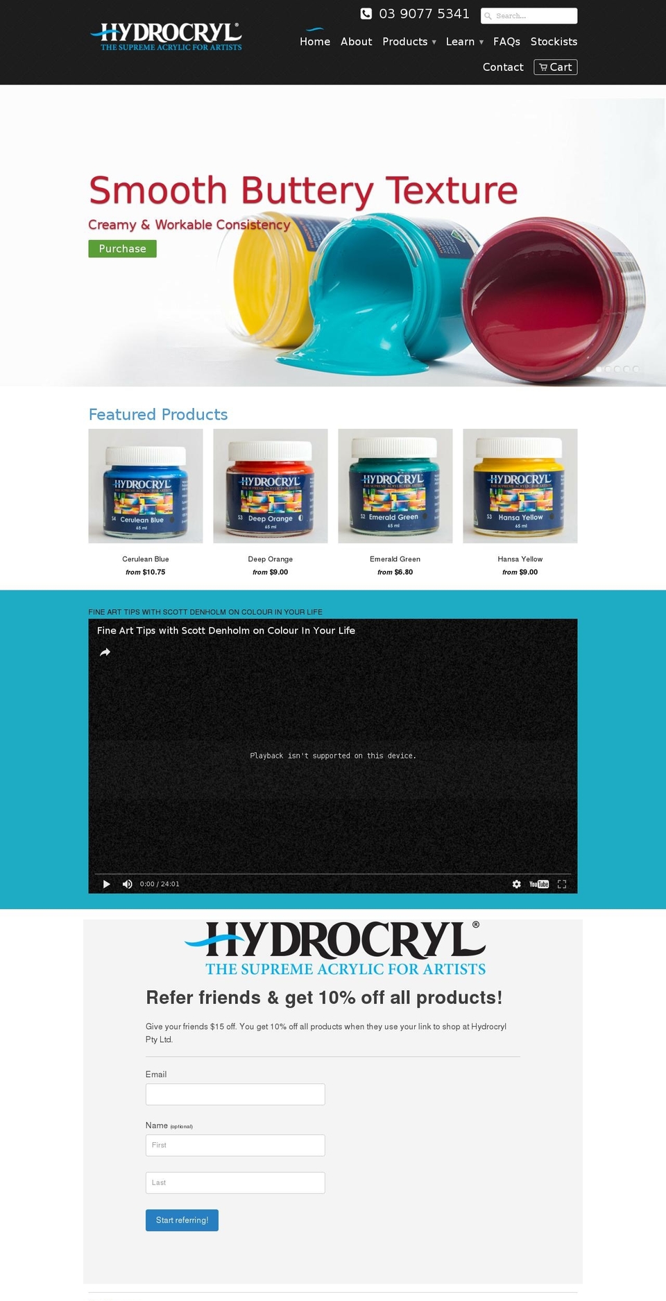 hydrocryl.com.au shopify website screenshot