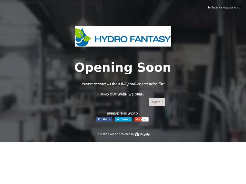 hydrofantasy.com — Shopify storefront screenshot