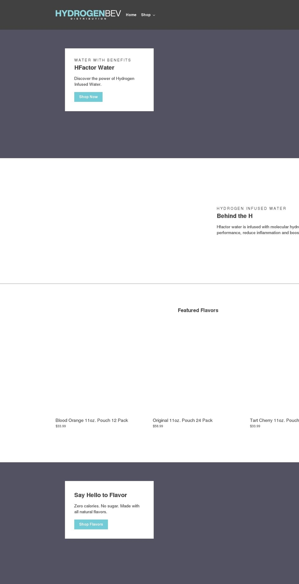 hydrogenbev.com shopify website screenshot