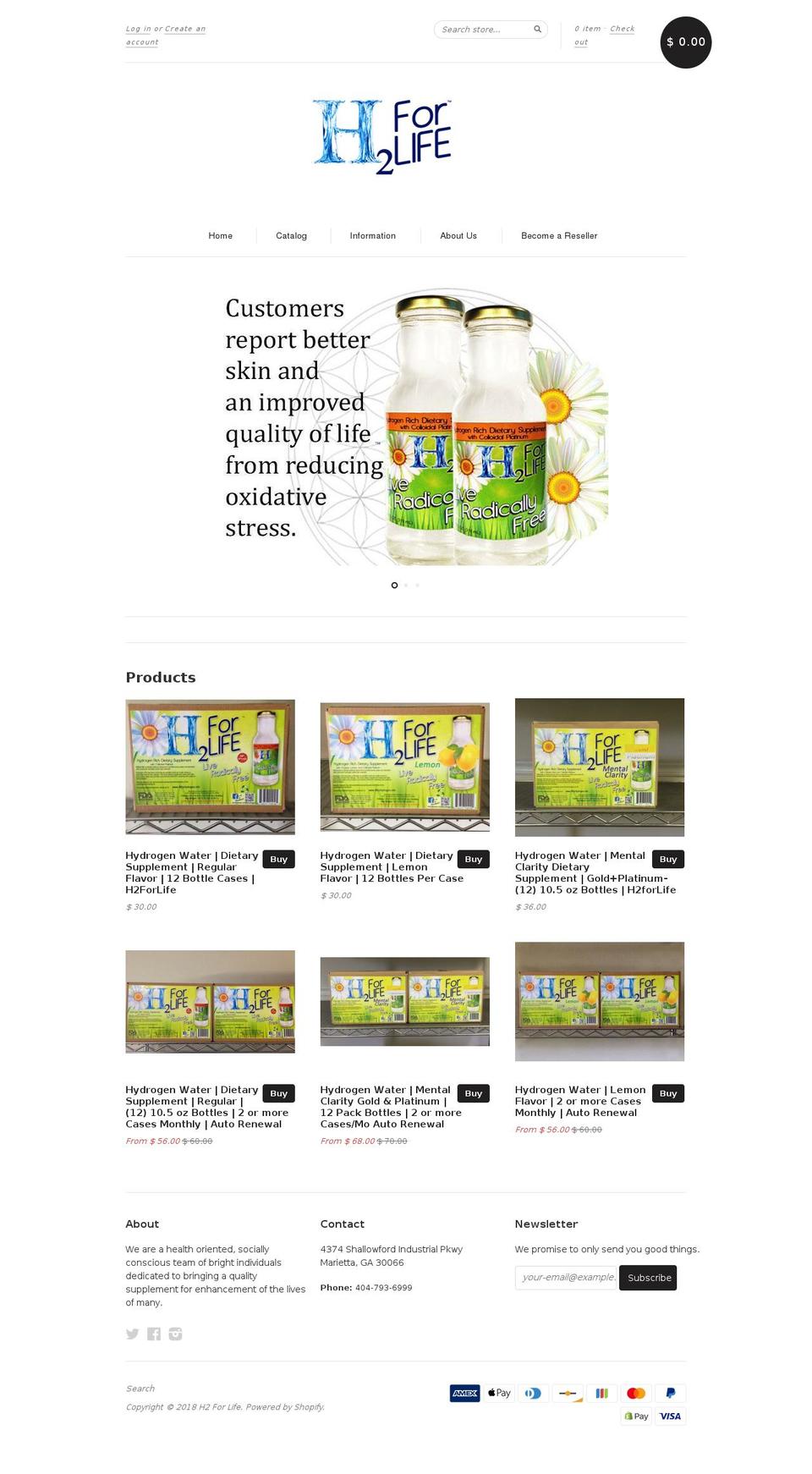 hydrogenhealingwater.com — Shopify storefront screenshot