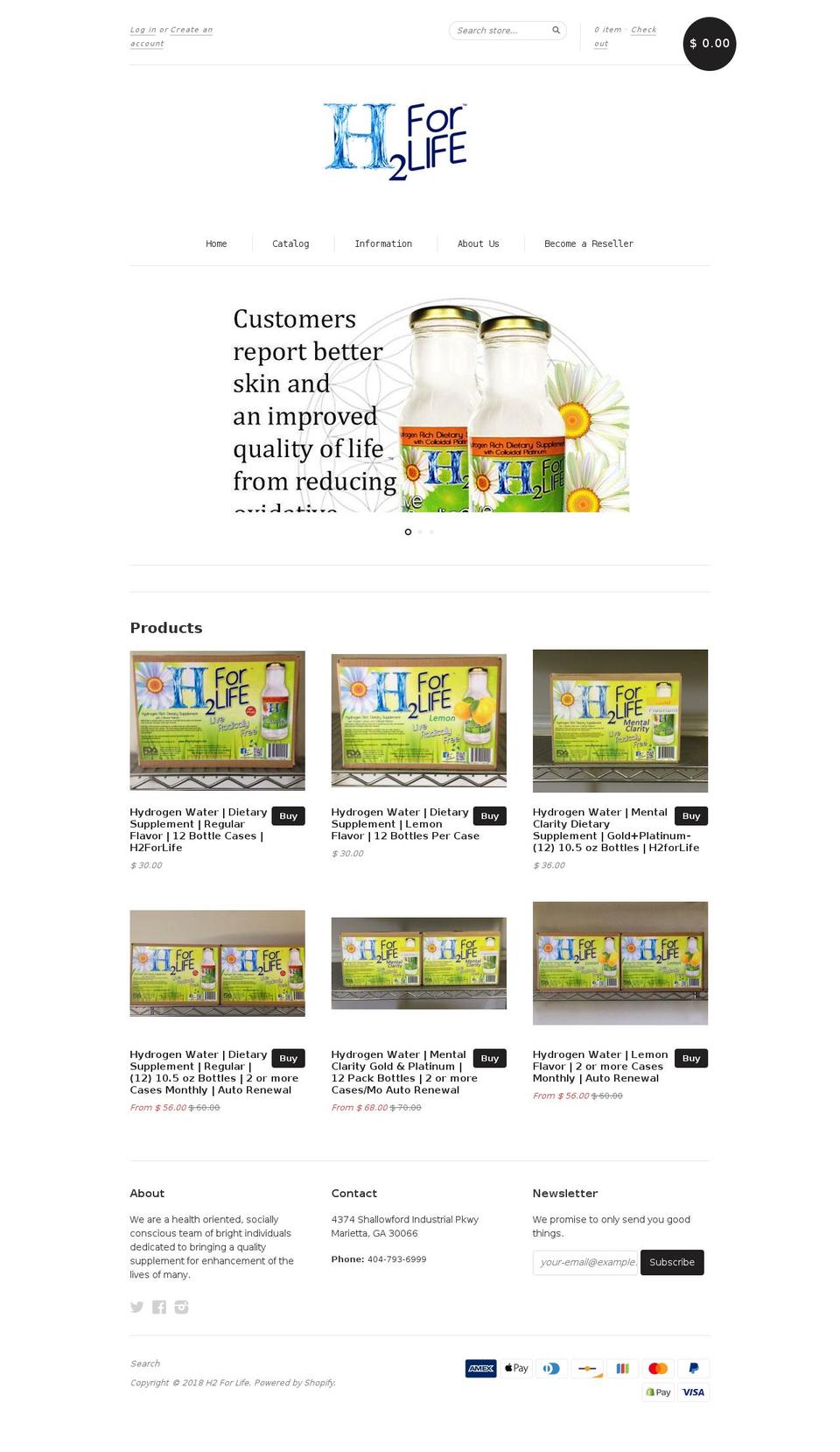 hydrogenhealingwaters.com — Shopify storefront screenshot