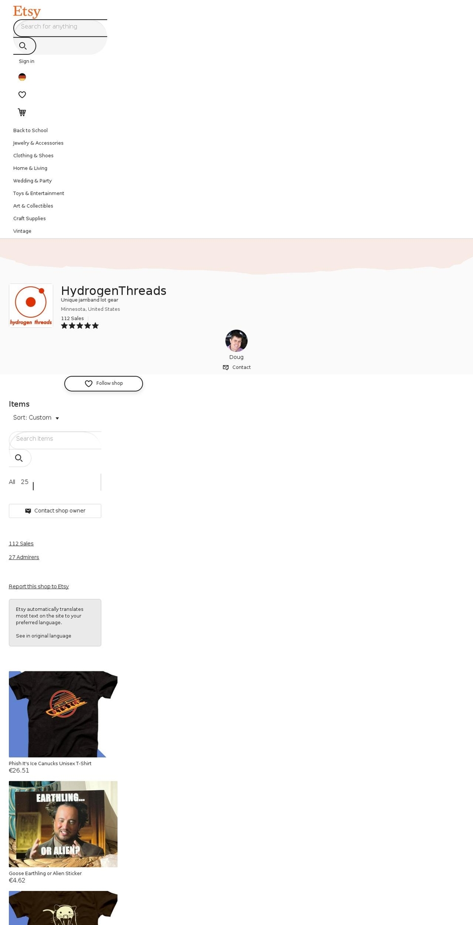 hydrogenthreads.com shopify website screenshot