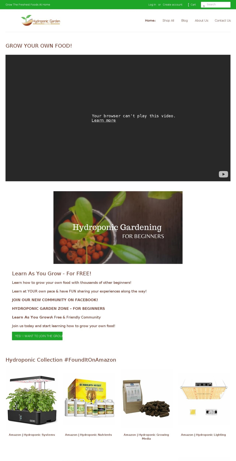 hydroponicgardenzone.com — Shopify storefront screenshot