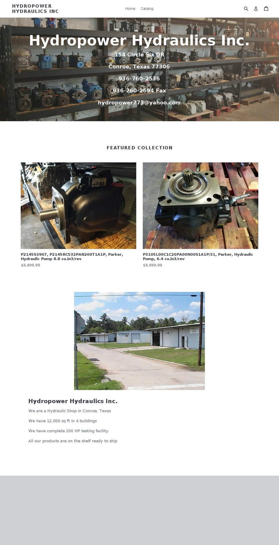 hydropowerhydraulicsinc.com — Shopify storefront screenshot