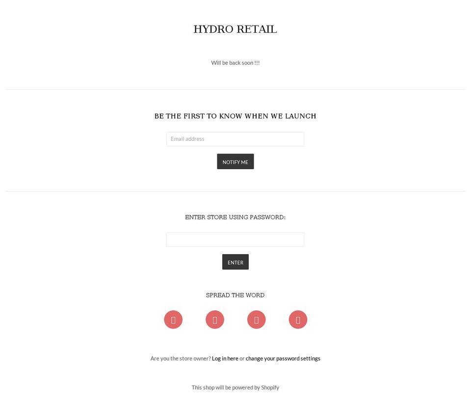 hydroretail.com — Shopify storefront screenshot