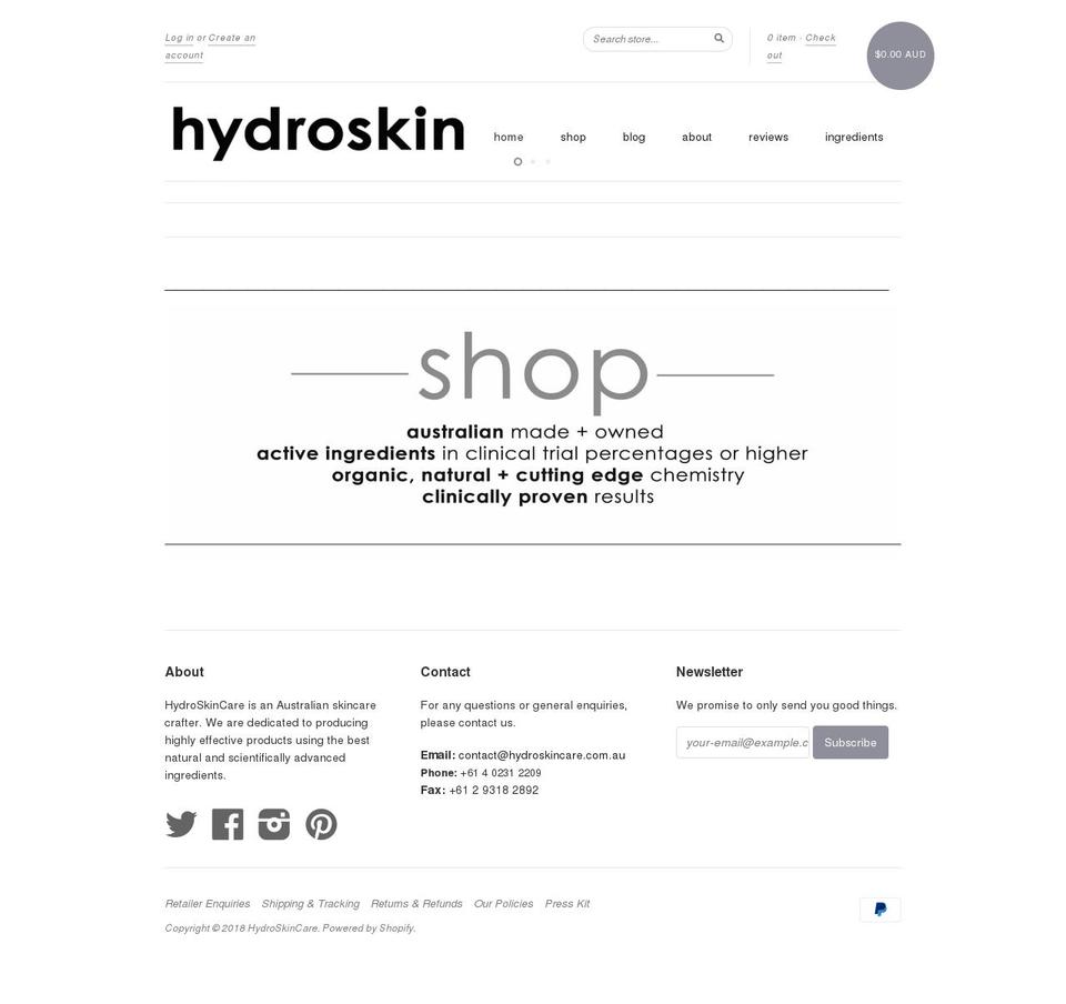 New Standard - WH Shopify theme site example hydroskincare.com.au