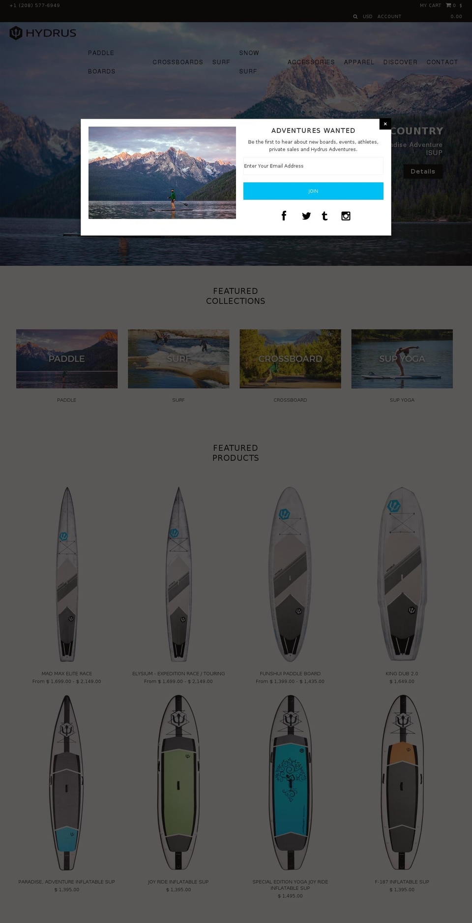 hydrusboardtech.com shopify website screenshot