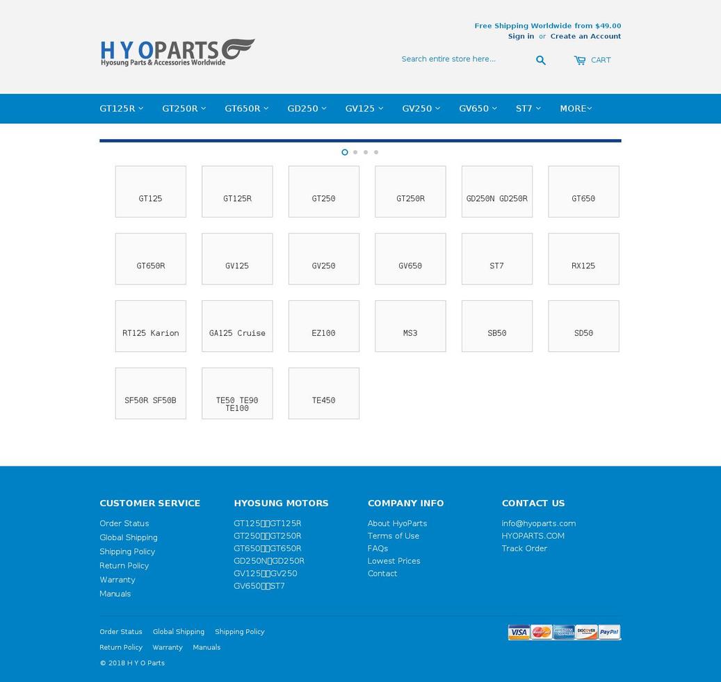 hyoparts.com shopify website screenshot