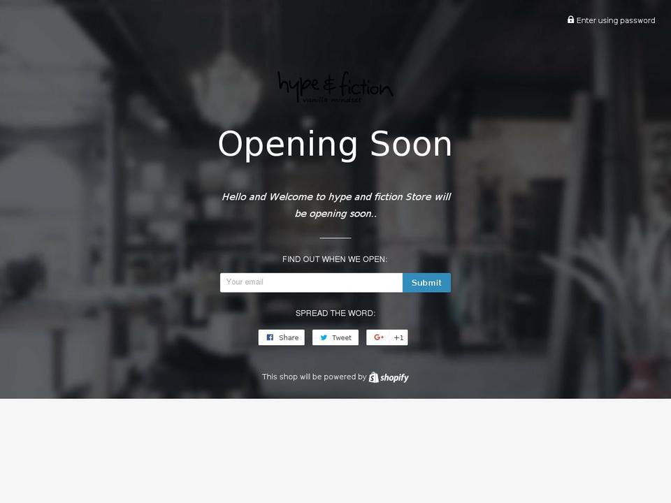 hypeandfiction.com — Shopify storefront screenshot