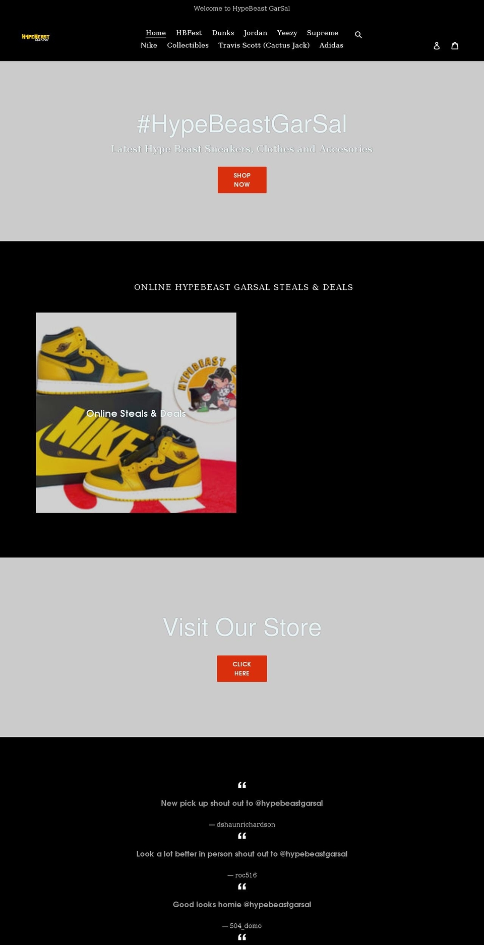 hypebeastgarsal.com shopify website screenshot