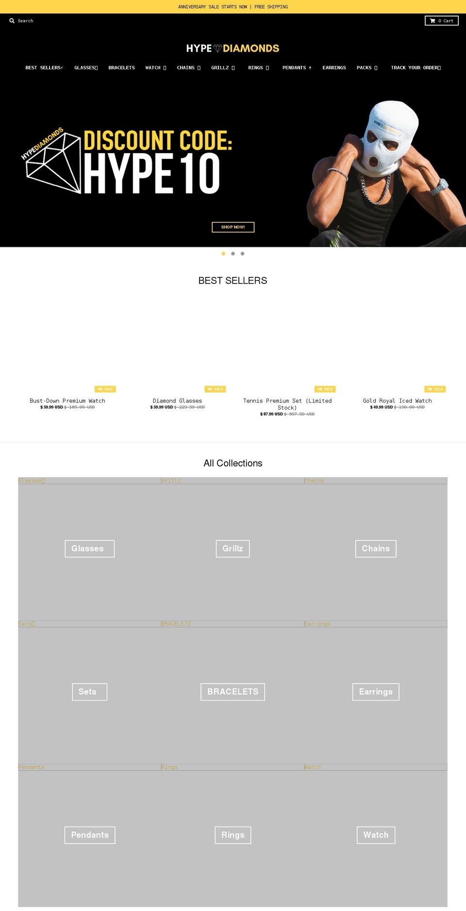 hypediamonds.com shopify website screenshot
