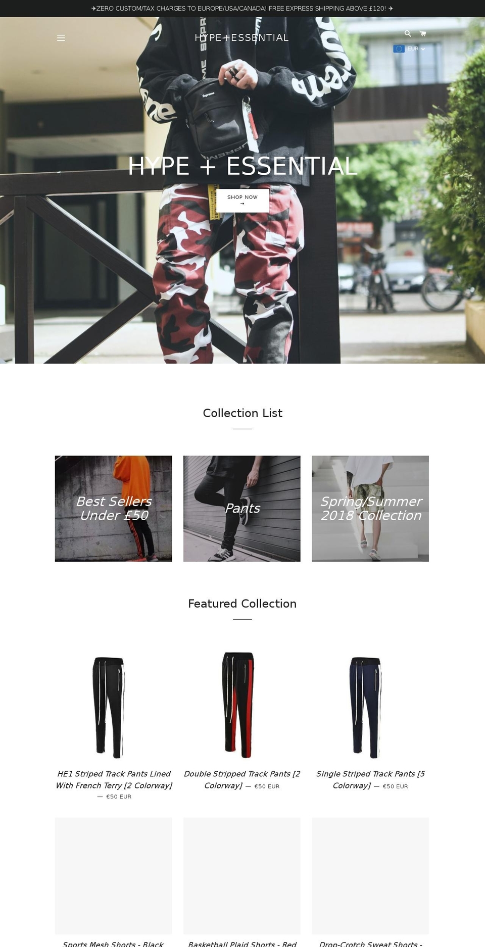 hypeessentials.co shopify website screenshot