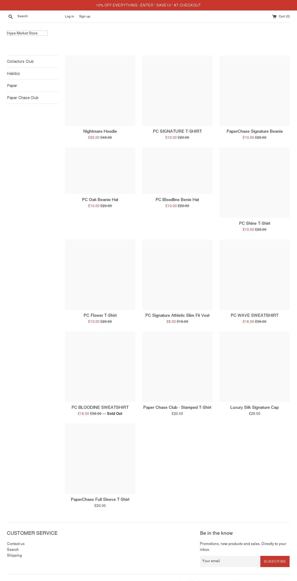 hypemarketstore.com shopify website screenshot