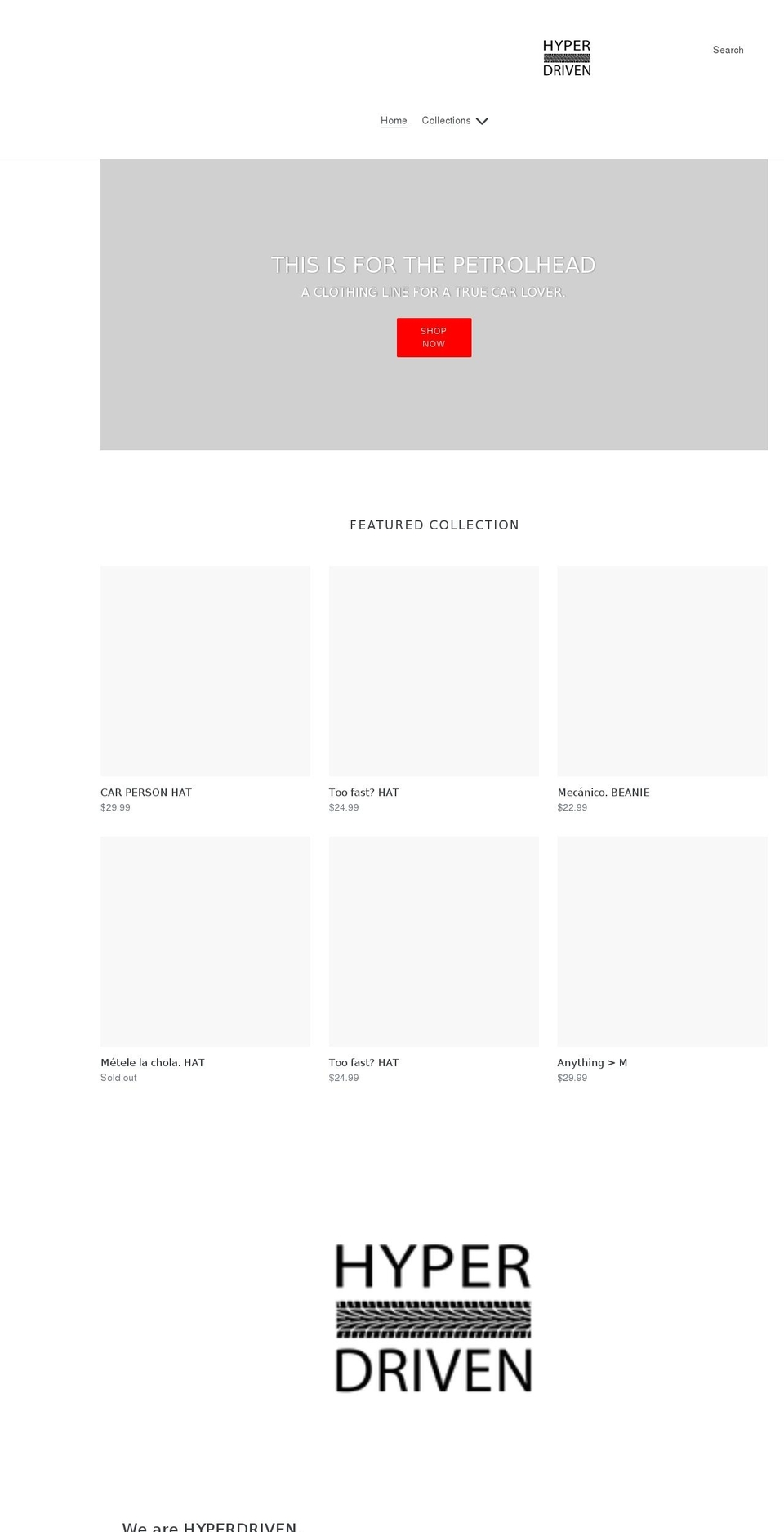 hyperdrivenclothing.com shopify website screenshot