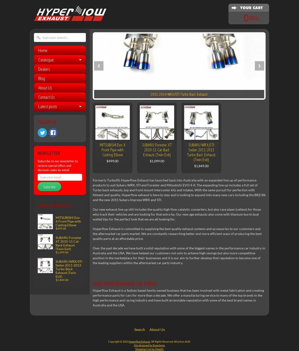 hyperflowexhaust.com.au shopify website screenshot