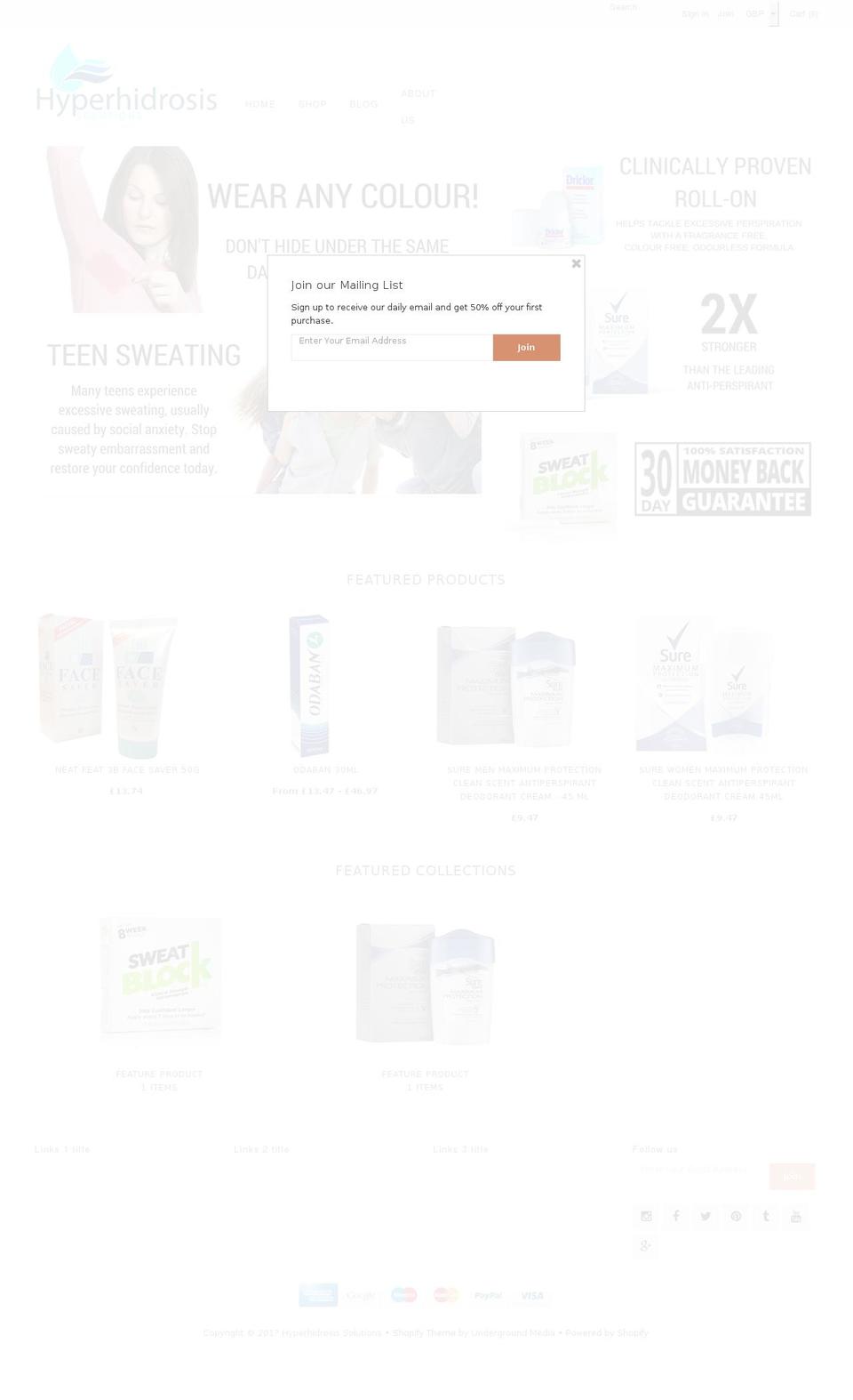 hyperhidrosissolutions.com shopify website screenshot