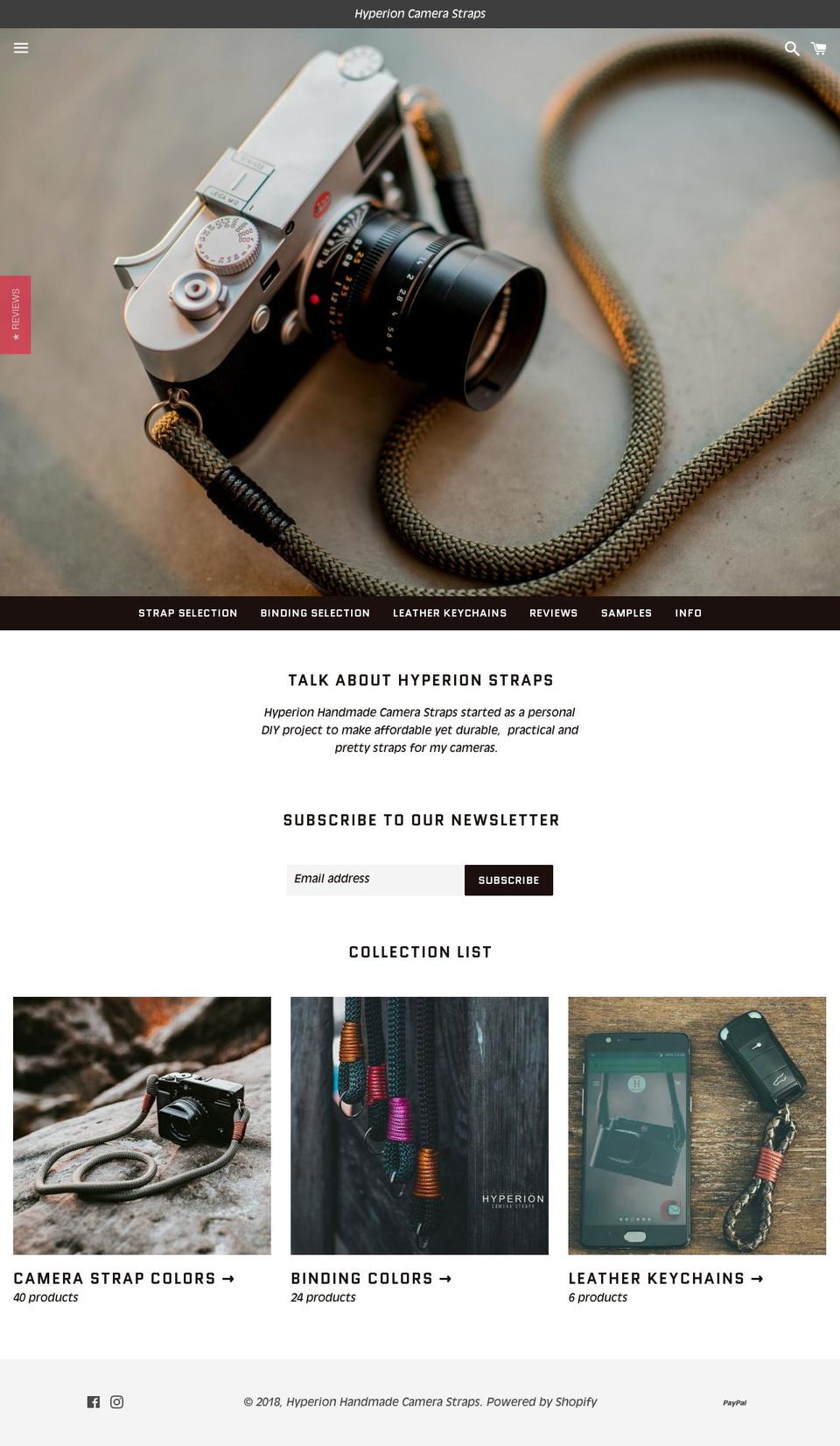 hyperioncamerastraps.com — Shopify storefront screenshot