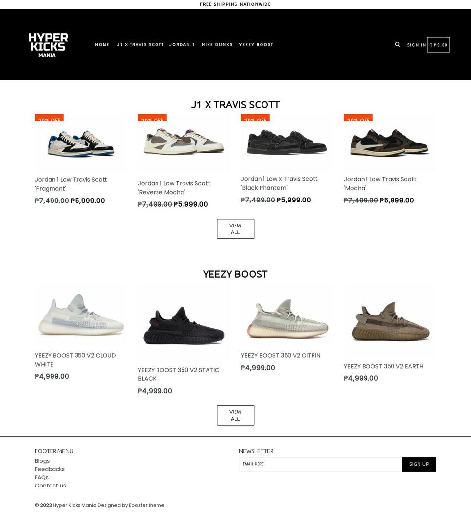 hyperkicksmania.com shopify website screenshot