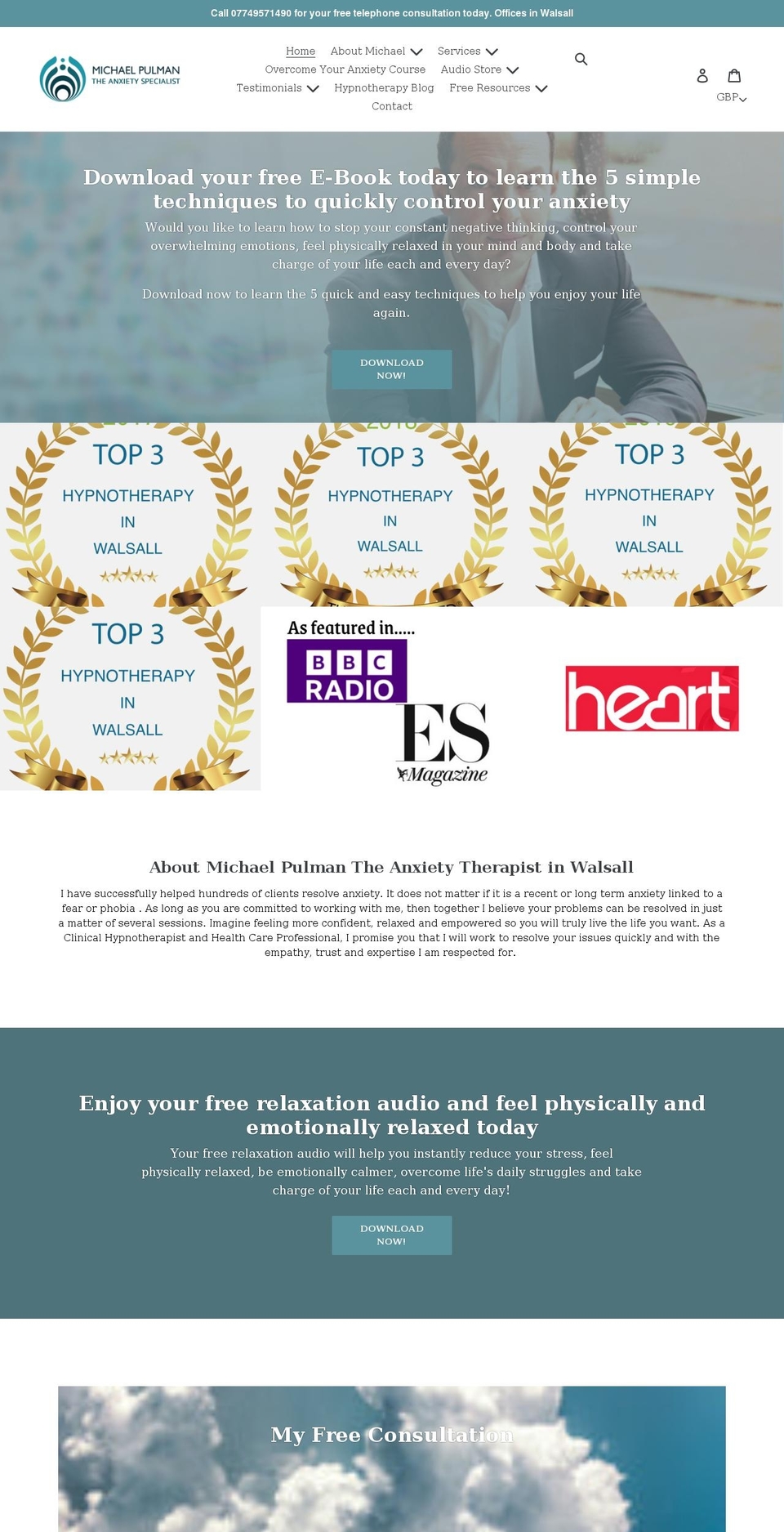 hypnotherapist-birmingham.co.uk shopify website screenshot