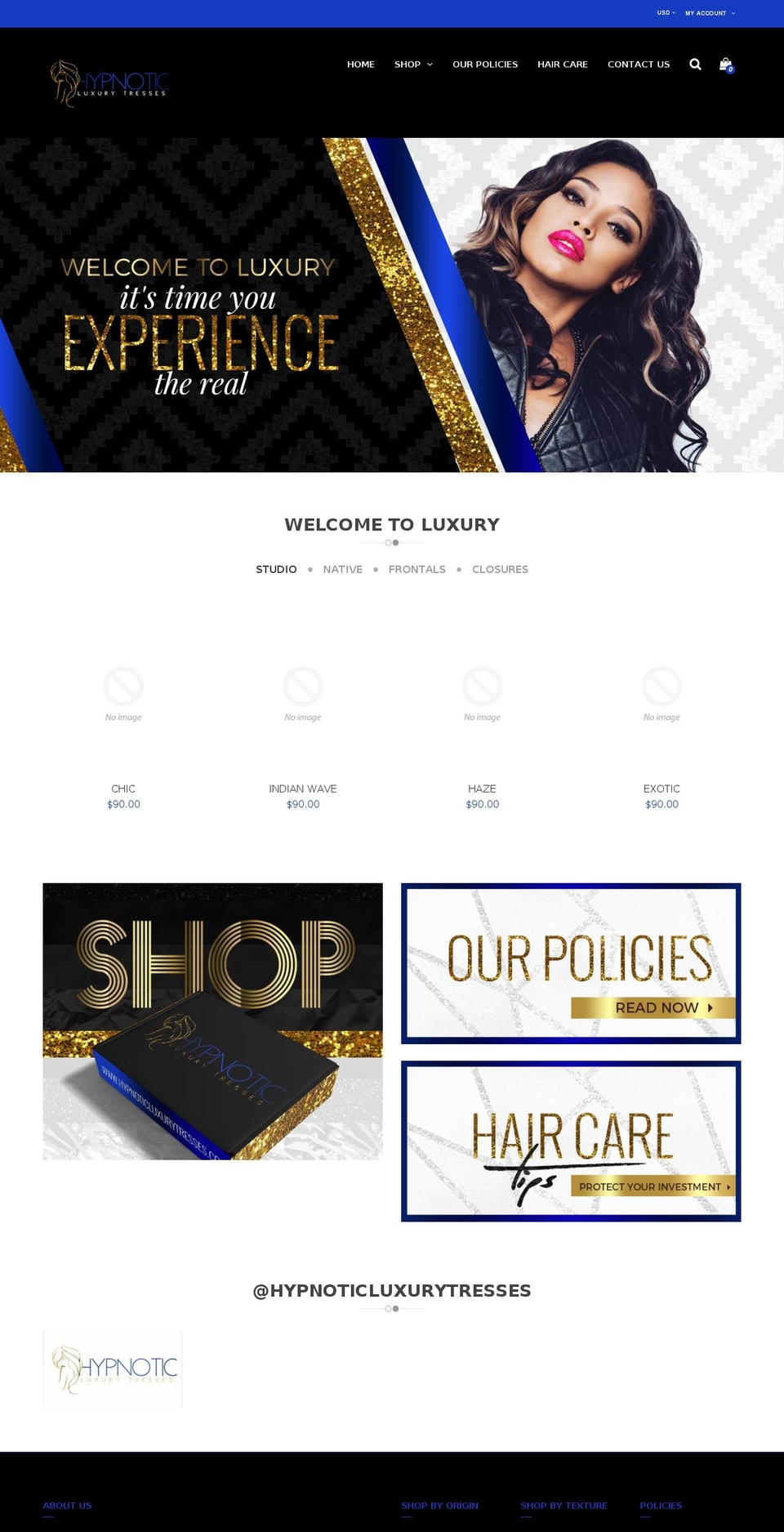 hypnoticluxurytresses.com — Shopify storefront screenshot