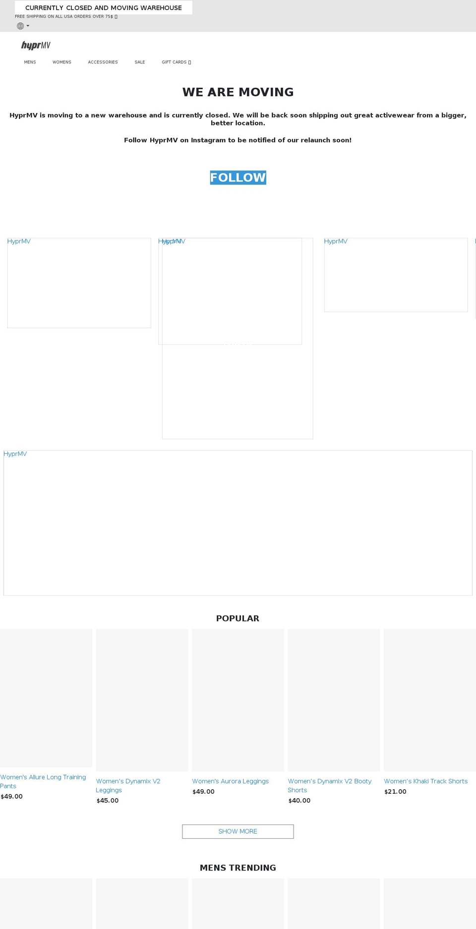 hyprmv.com shopify website screenshot