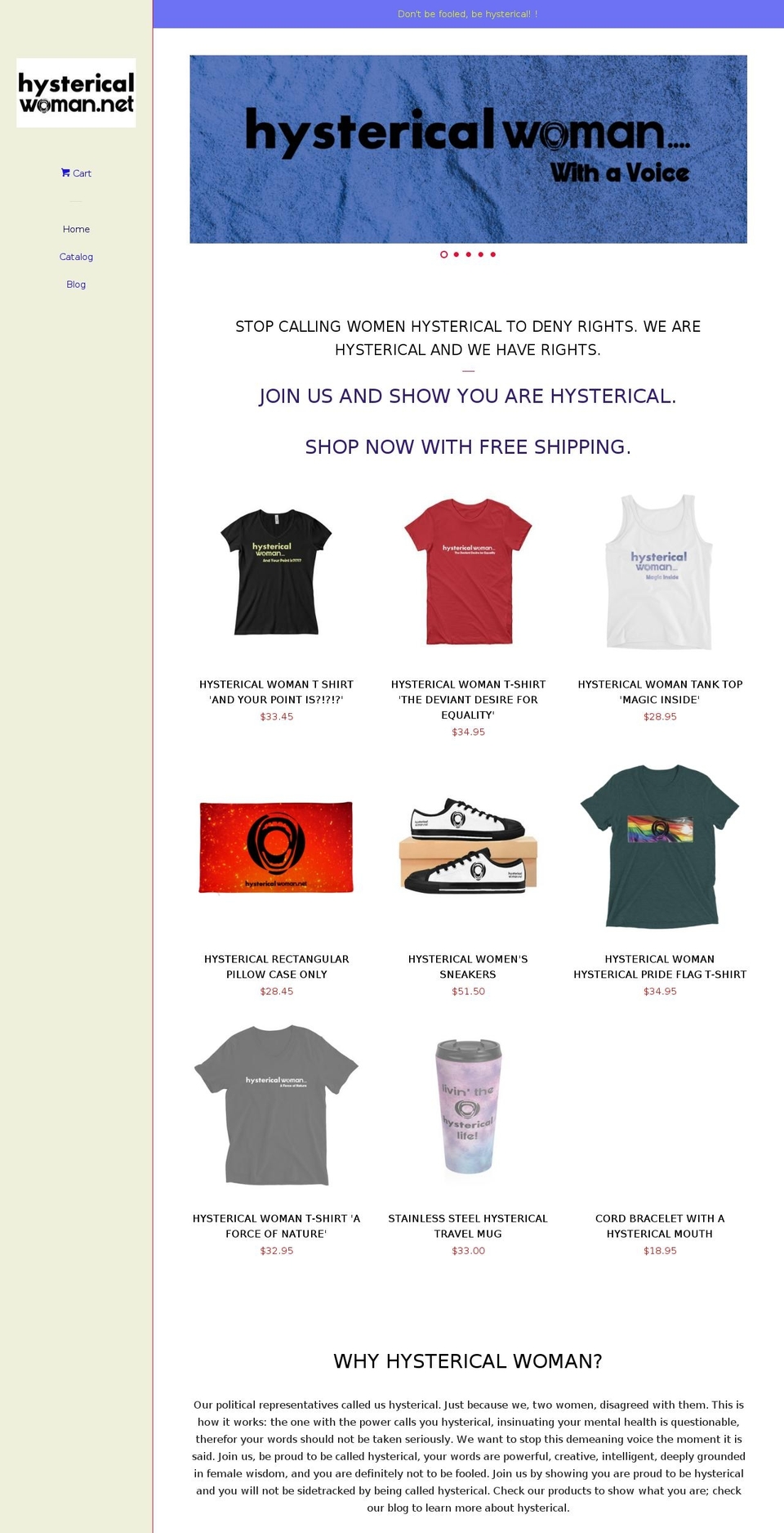 hystericalwoman.net shopify website screenshot