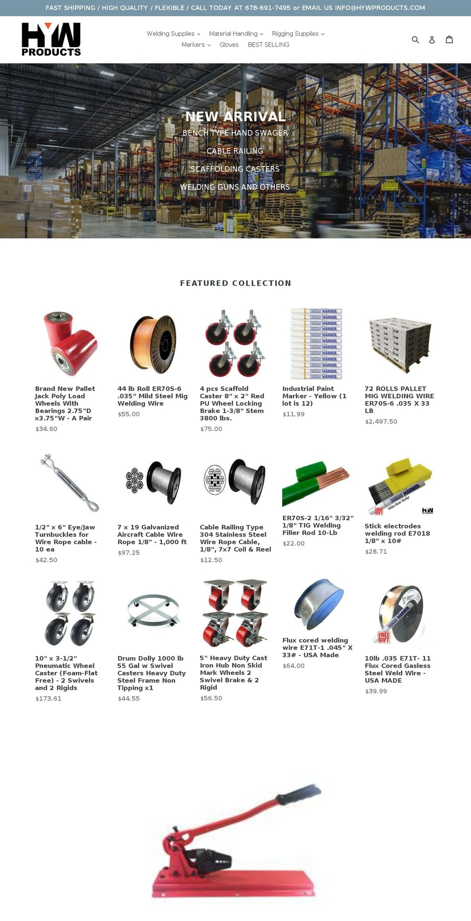 hywproducts.com shopify website screenshot