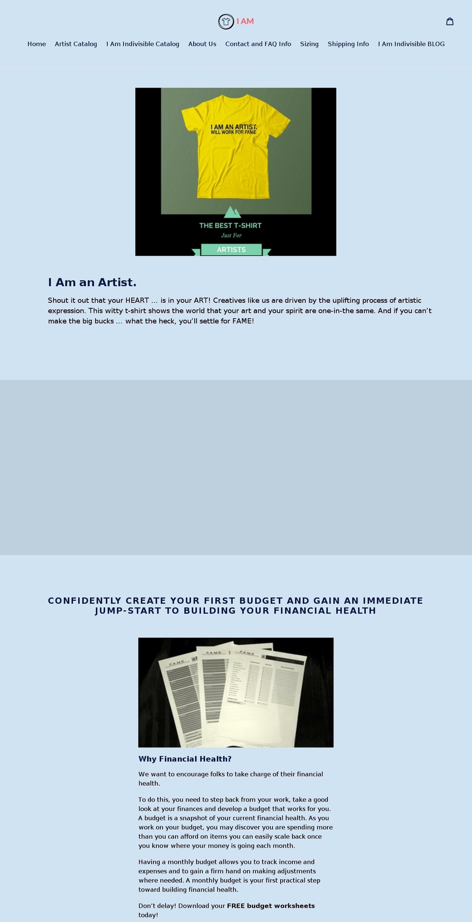 i-am-an-artist-will-work-for-fame.com — Shopify storefront screenshot
